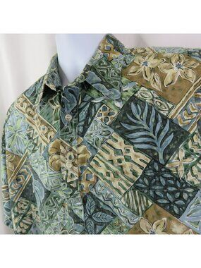 Go Barefoot Hawaiian Aloha Shirt  XL Pullover Blue Tan Rerverse Print Cotton